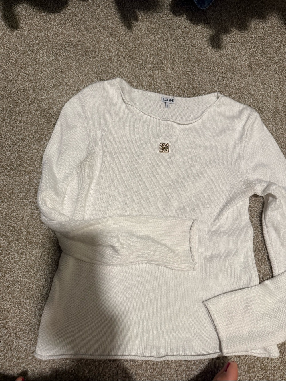 Loewe Cream Long-Sleeve Crewneck Top with Gold Logo - Picture 2 of 5